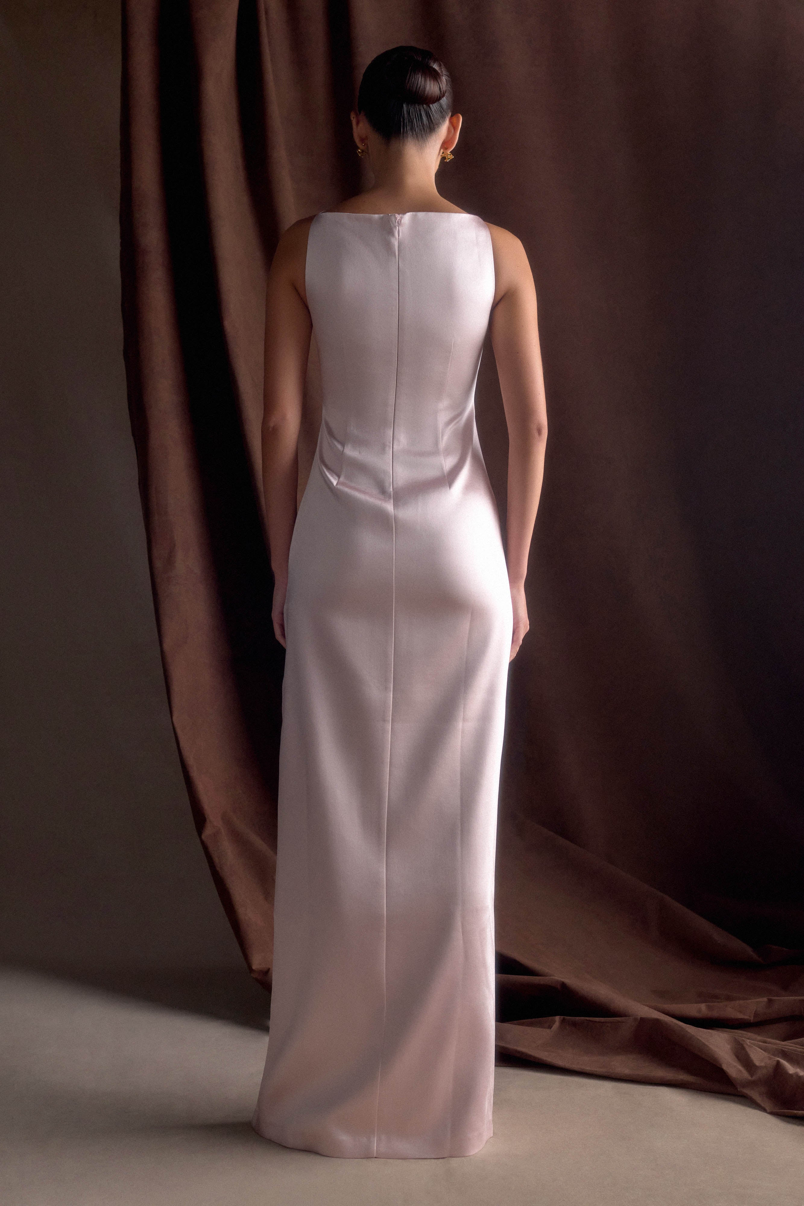 Violet Sleeveless Satin Maxi Dress - Soft Pink